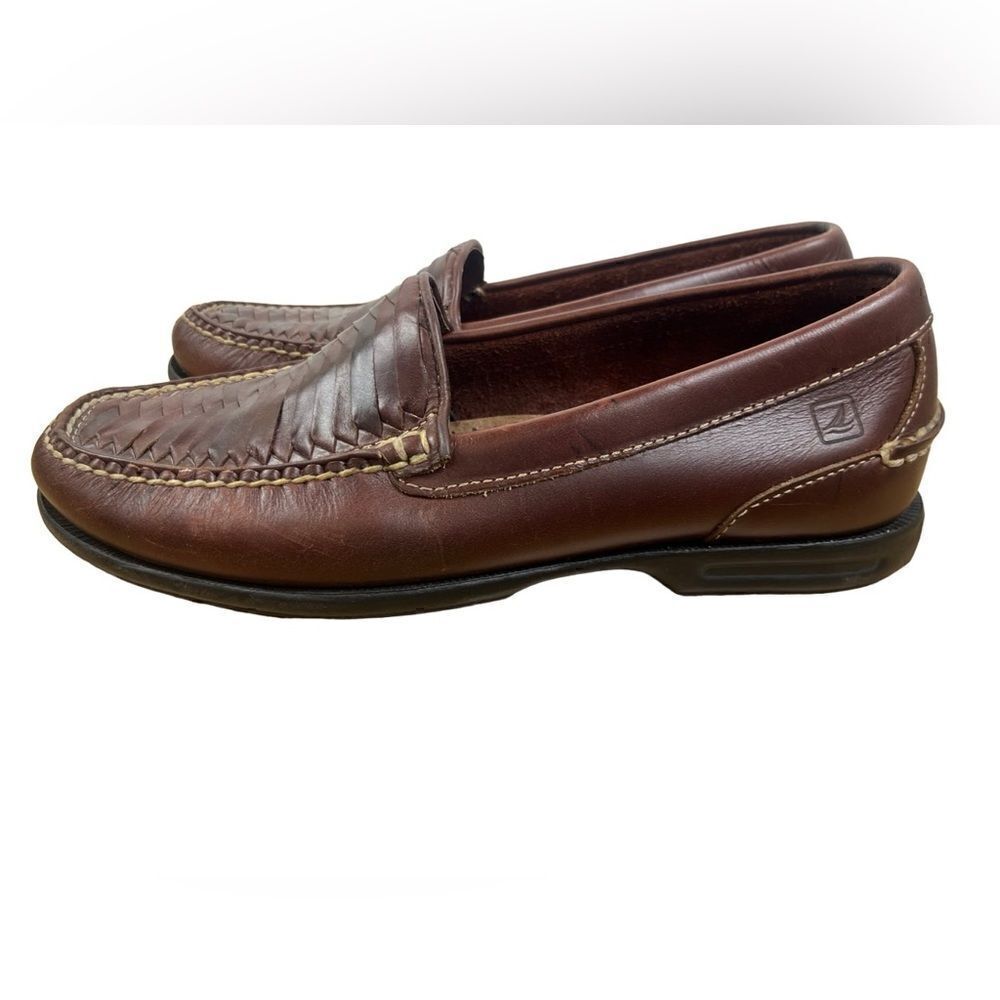 Sperry Top-sider 0717728 Brown Leather Woven Men's Casual Loafers Sz 9M